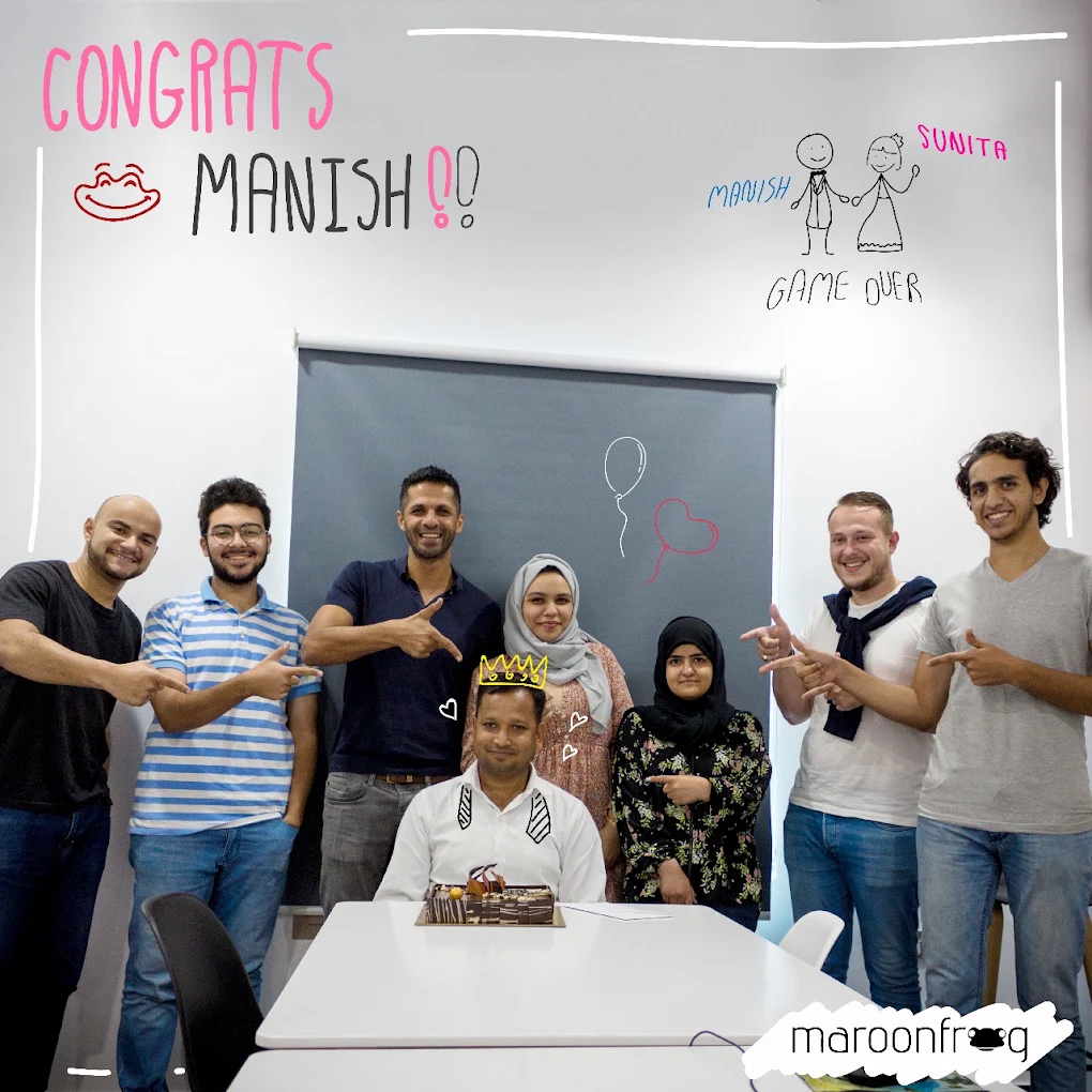 The Maroon Frog digital marketing team at the company's Bahrain office in Seef. Staff Birthday.